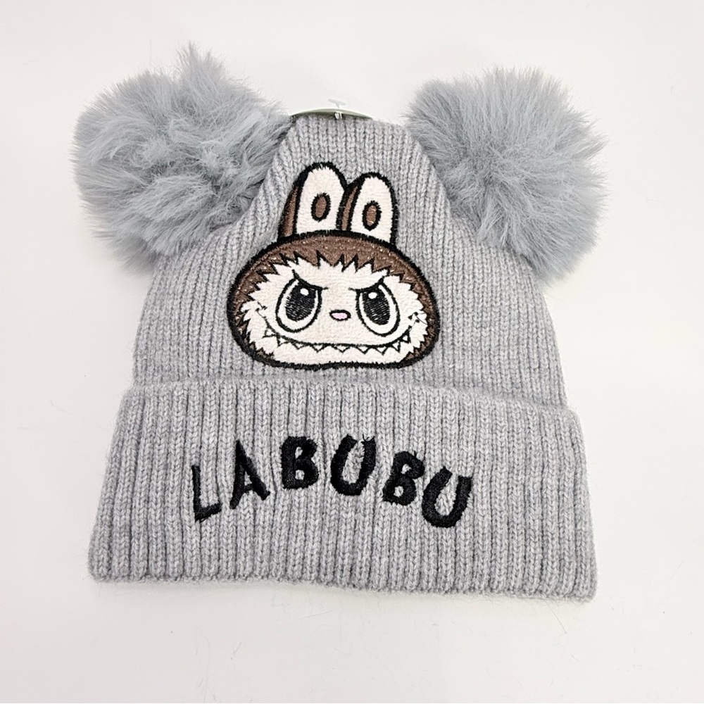 Gray Labubu Knit Pom-pom Beanie - Picture 4 of 10